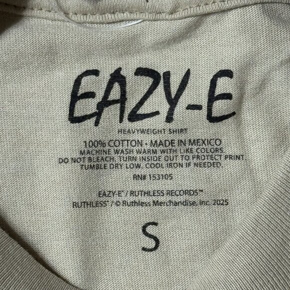 EAZY-E Men's T-Shirt Small Tan Cotton Crew Neck Graphic Print - Picture 5 of 5
